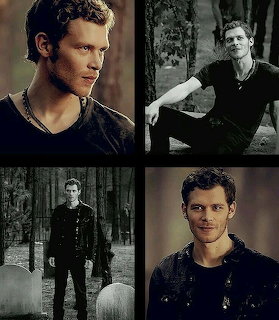 Four-panel collage of Klaus Mikaelson character from The Originals TV series in different poses