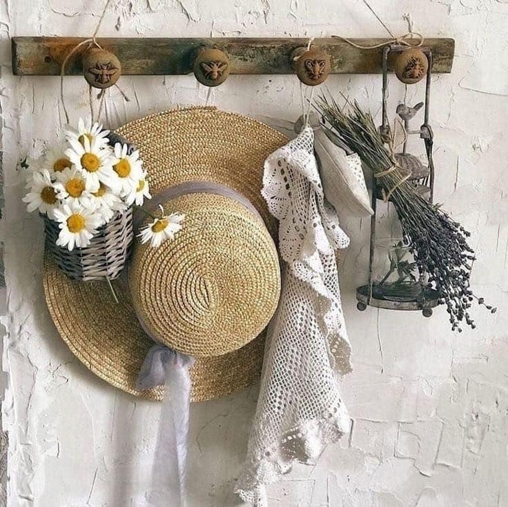 Vintage Hanger with Straw Hat