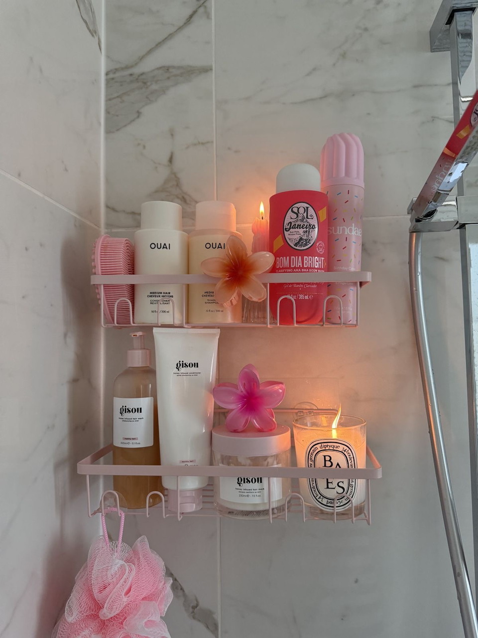 Aesthetic shower scene with soft lighting and calm tones