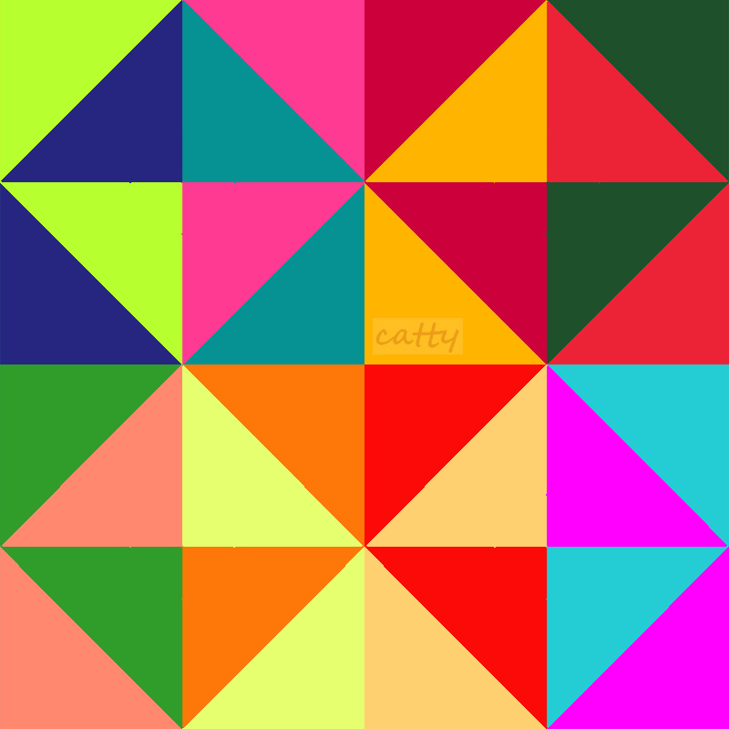 Colorful geometric pattern with triangles in pink, green, orange, blue, red, and yellow arranged symmetrically
