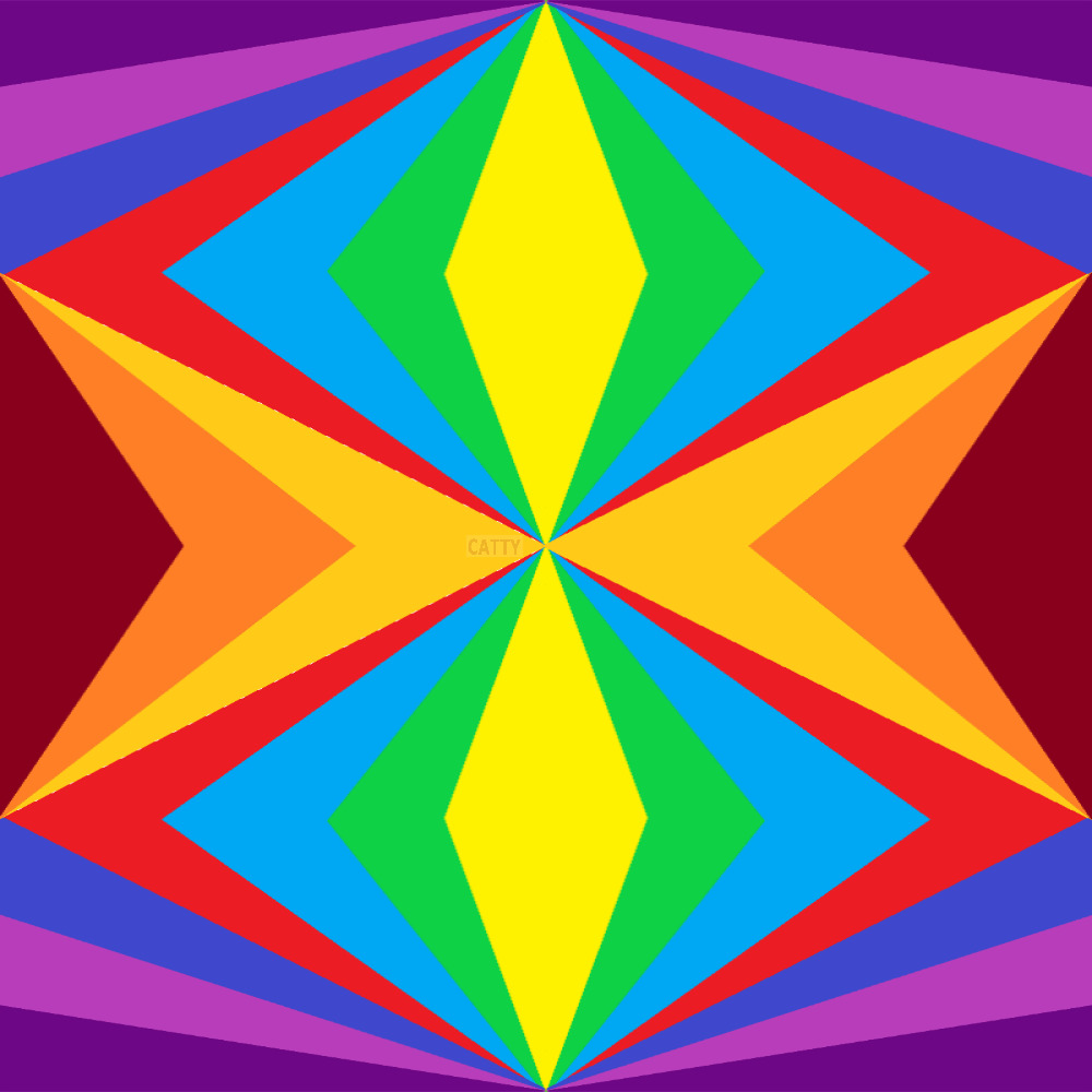Symmetrical rainbow geometric star pattern with radiating colorful bands on purple background