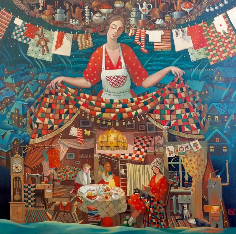 Quilting Woman Folk Art