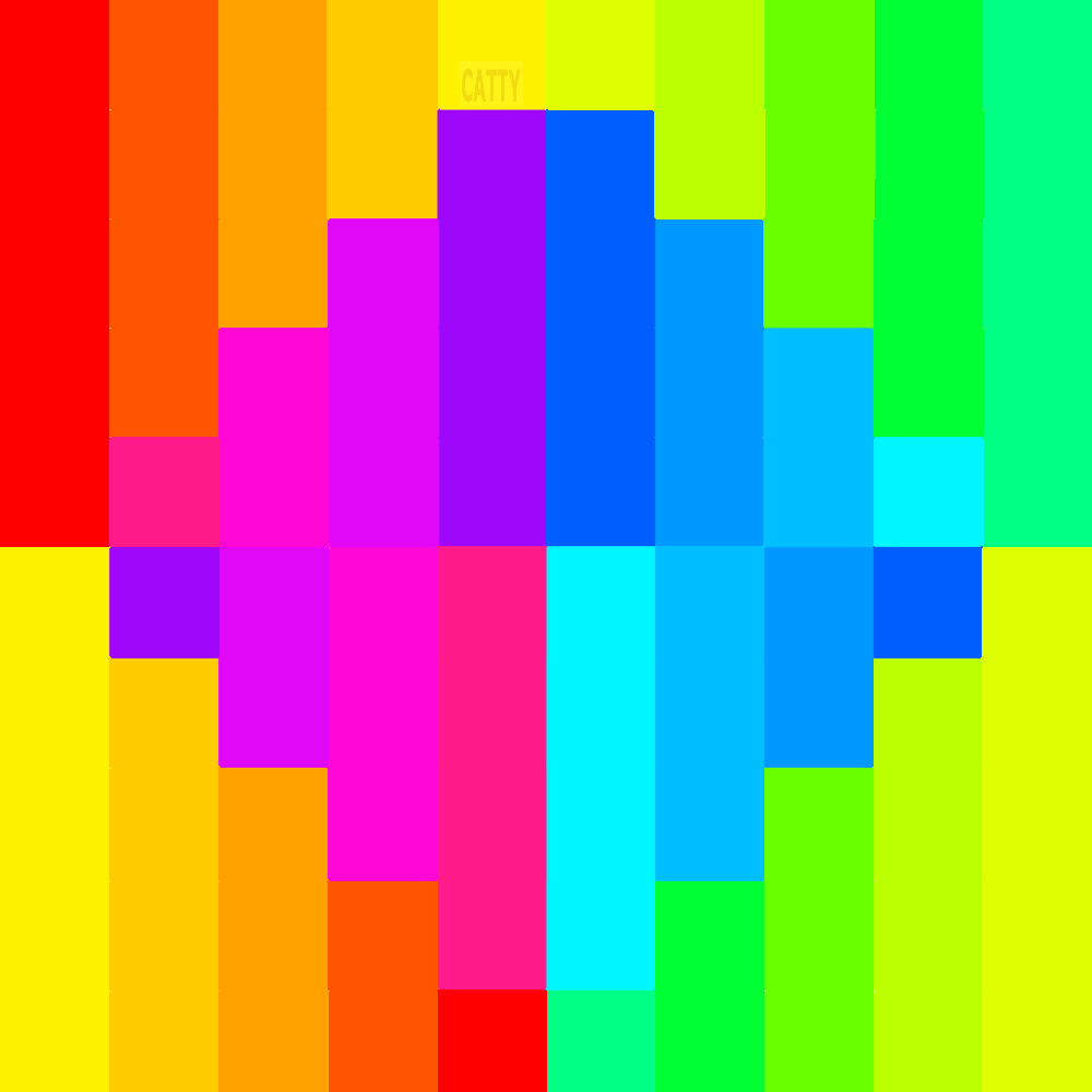 Colorful pixel art with rainbow gradient forming a diamond shape on bright background