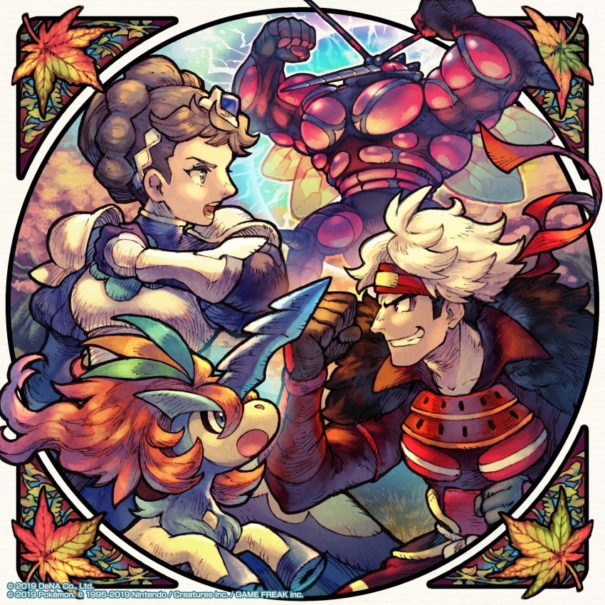 Stained glass style artwork of Street Fighter characters in circular frame with floral accents