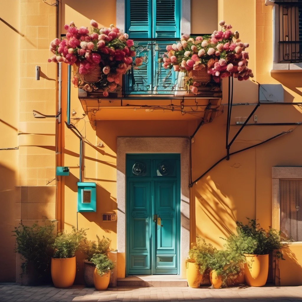 Mediterranean Building with Turquoise Door