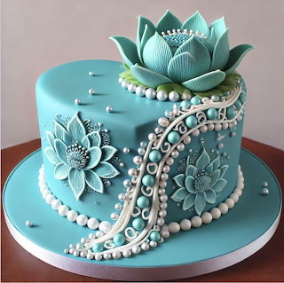 Teal Lotus Flower Cake