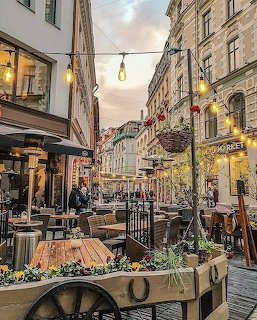 European Cafe Street Evening