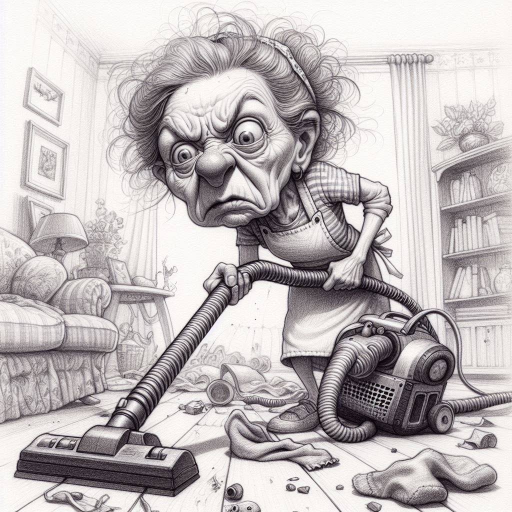 Frustrated Woman Vacuuming