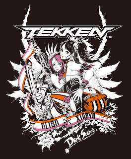 Anime art of Tekken's Alisa and Xiaoyu with white wings on black background