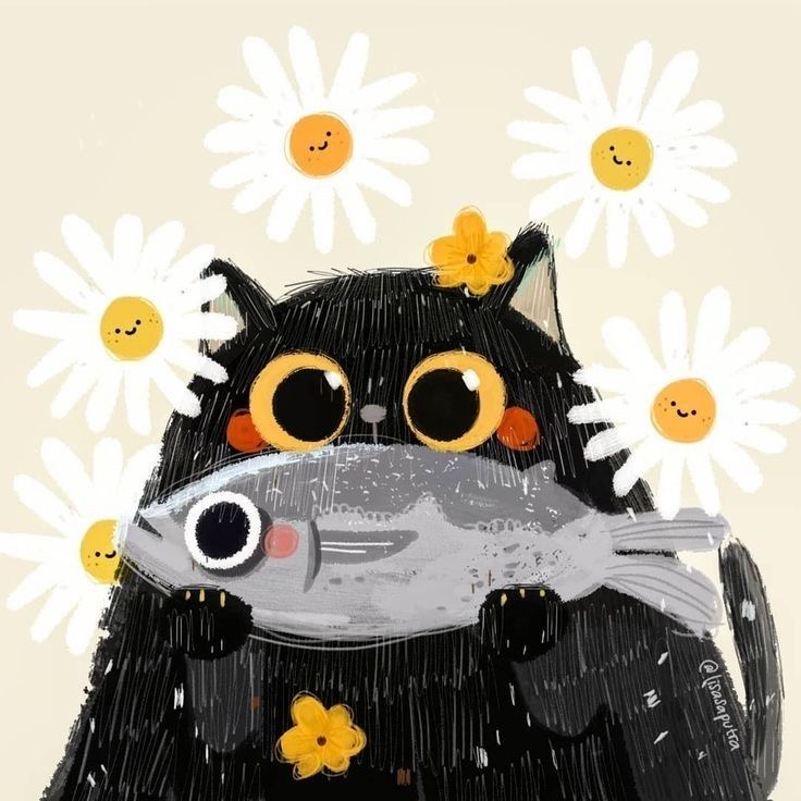 Black Cat with Fish