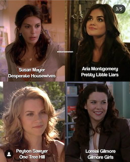 Grid of four TV show female characters with names and show titles labeled beneath each photo