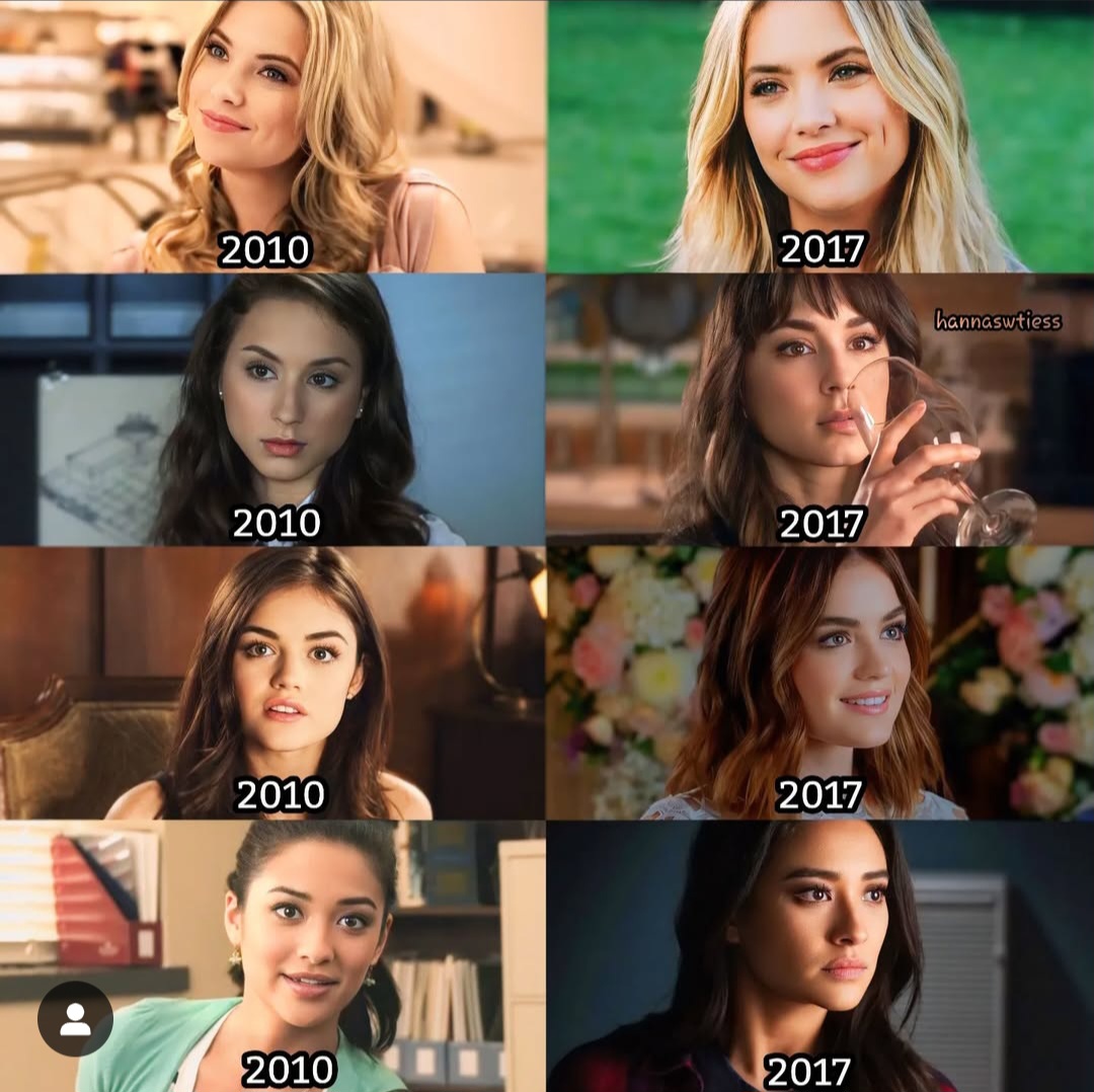 Collage of four women with side-by-side portraits labeled 2010 and 2017