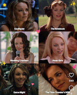 Collage of six movie stills featuring women with film title labels