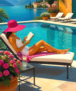 Woman Reading by Pool