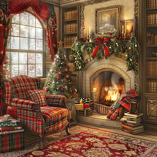 Christmas Fireplace Reading Nook