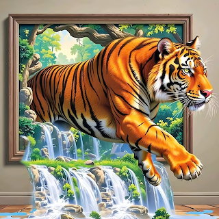 Tiger Leaping from Frame