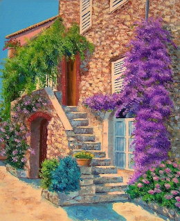 Mediterranean Stone House with Flowers