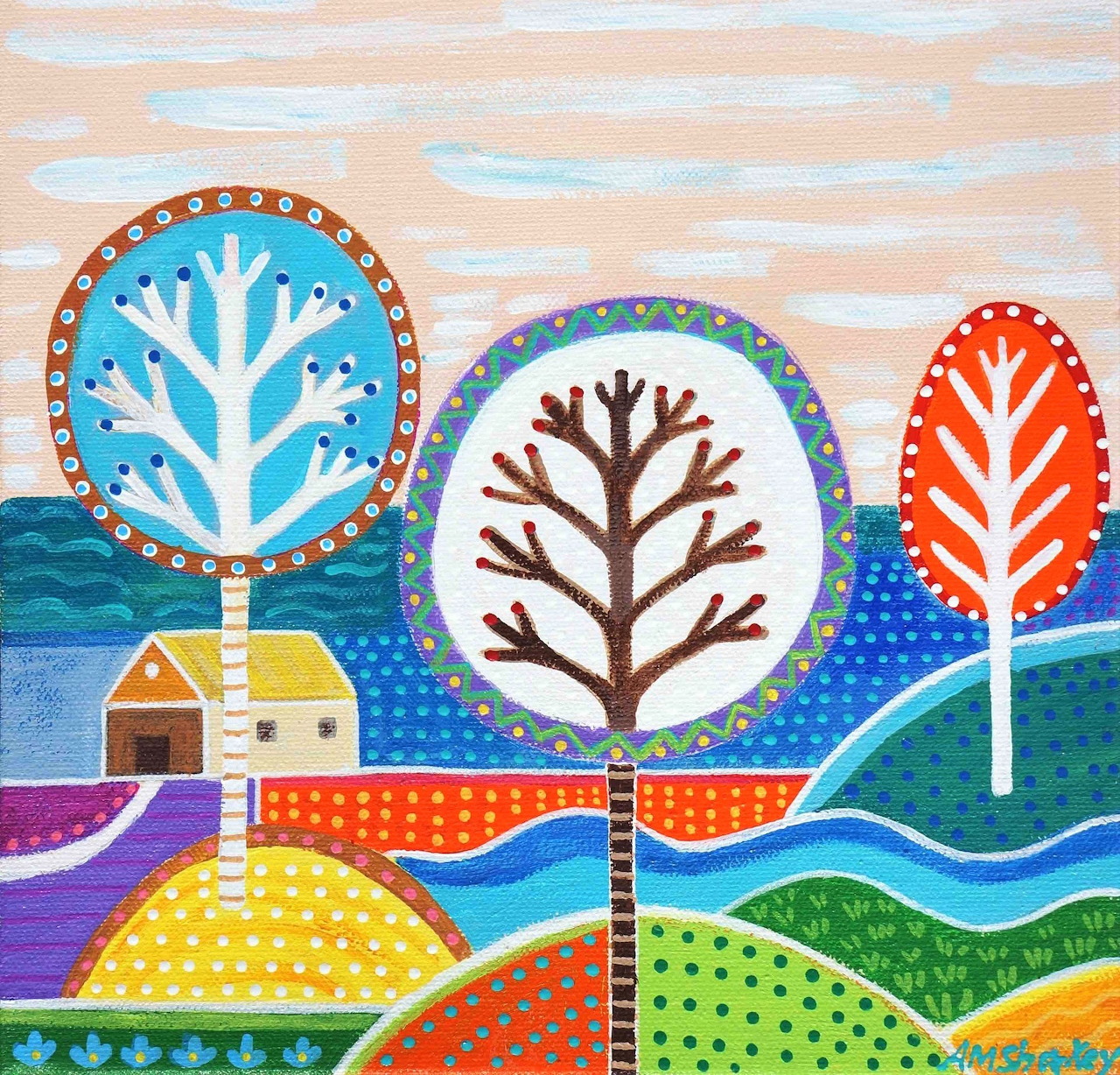 Whimsical Tree Landscape Painting