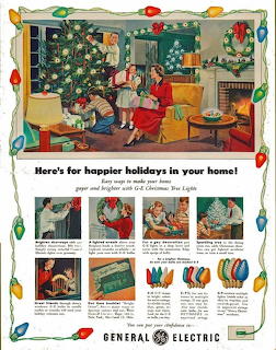 Vintage illustration of family in living room decorating Christmas tree with fireplace and holiday decorations