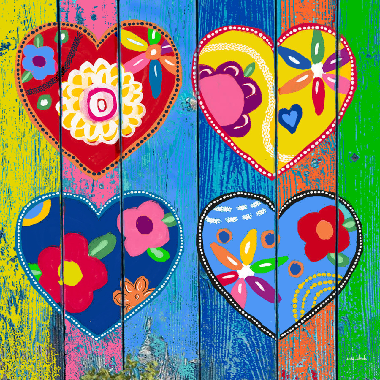 Folk Art Hearts Wood