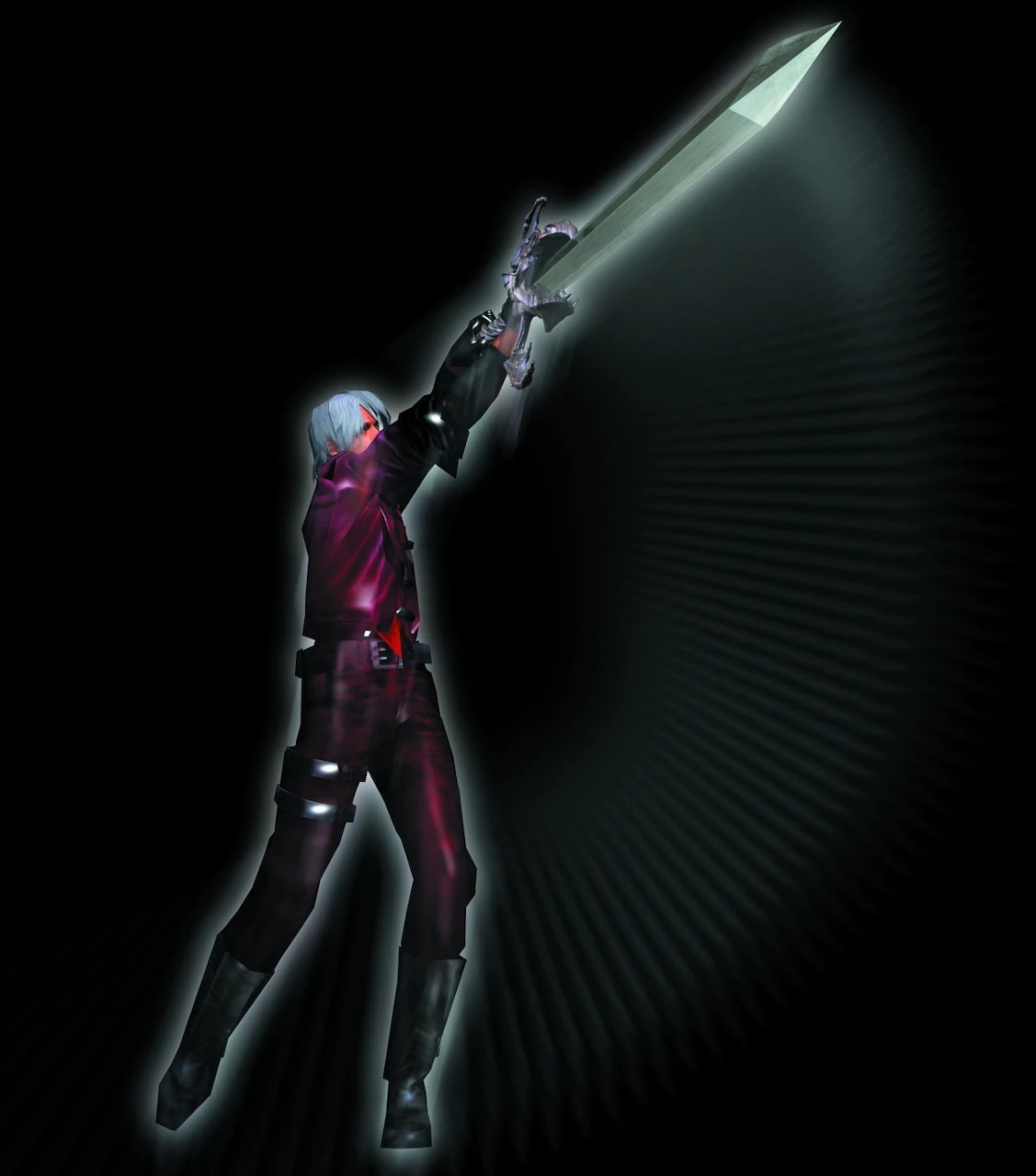 Dante from Devil May Cry swinging sword upward in High Time action pose