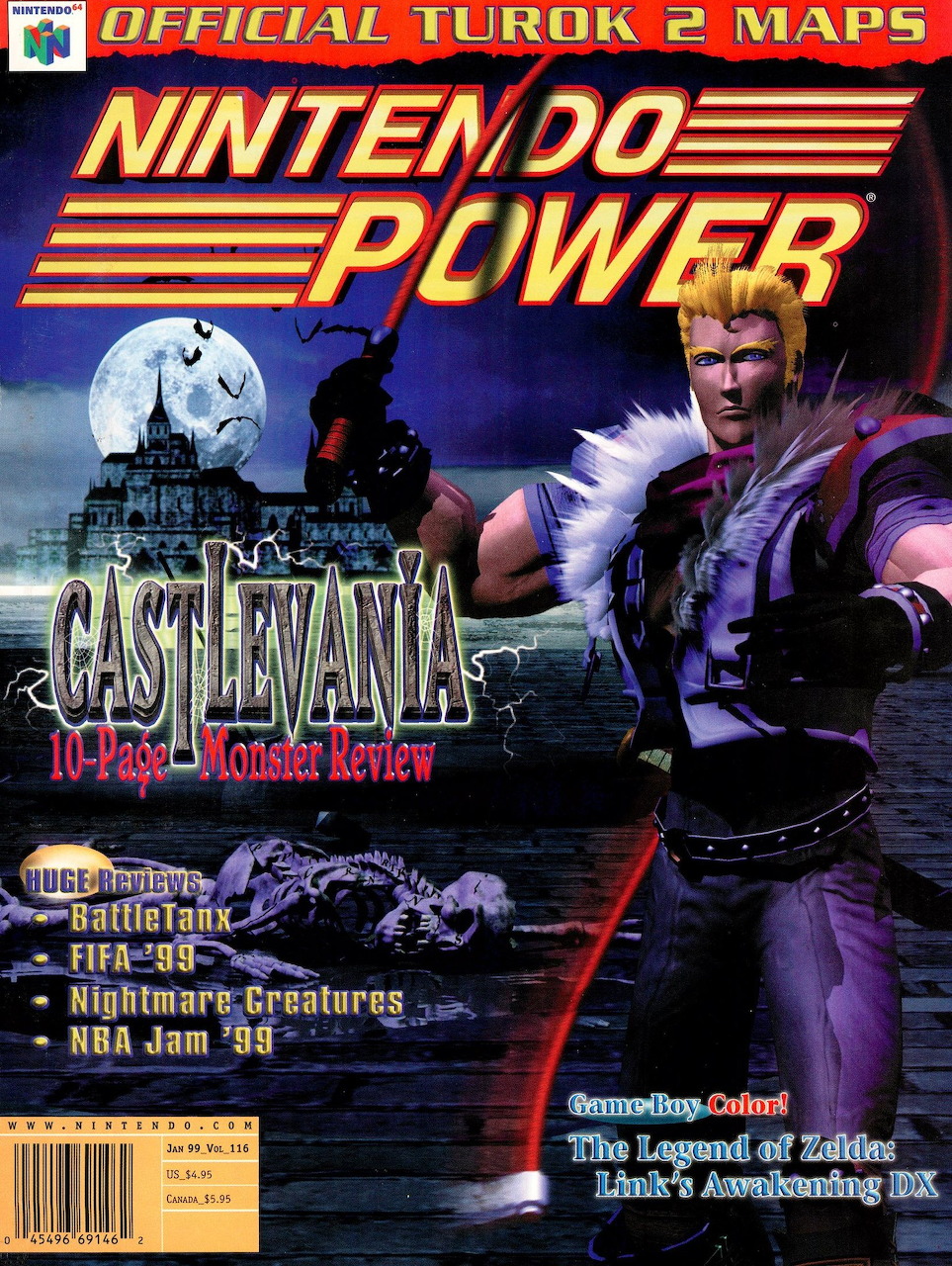 Nintendo Power magazine cover featuring Castlevania, a warrior character and gothic castle in the background