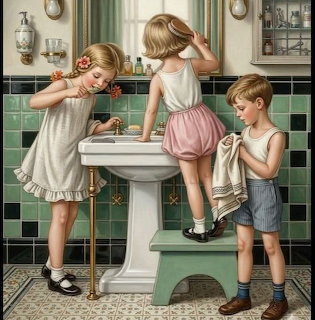 Children at Bathroom Sink