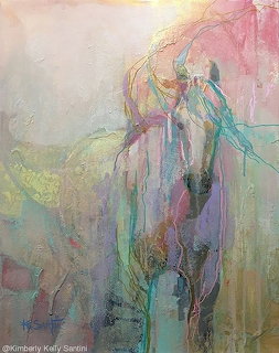 Watercolor painting of a horse in soft pastel colors with an impressionistic abstract style
