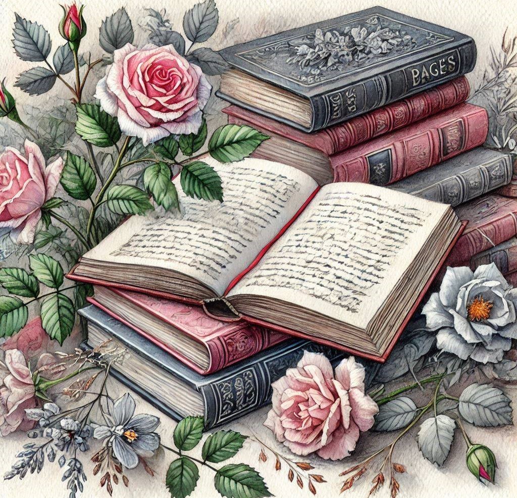 Vintage Books and Roses