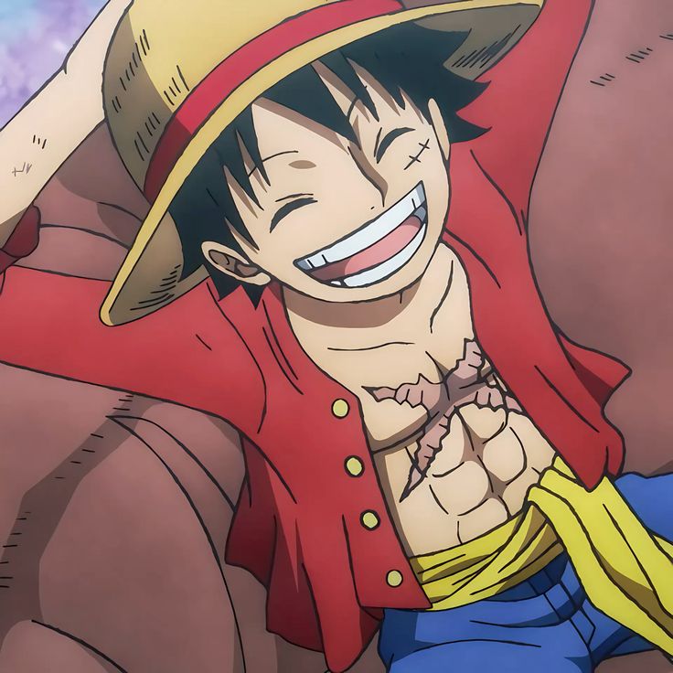 Luffy from One Piece anime smiling with straw hat and red vest