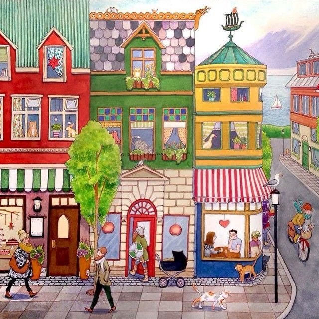 Colorful Village Street Scene
