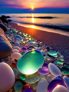 Glowing Glass Orbs Beach Sunset