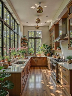 Sunlit Kitchen With Plants