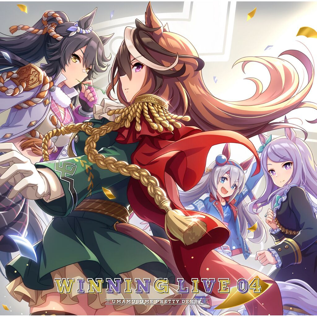 Anime horse girls in ornate costumes with flowing hair and WINNING LIVE 04 text at the bottom