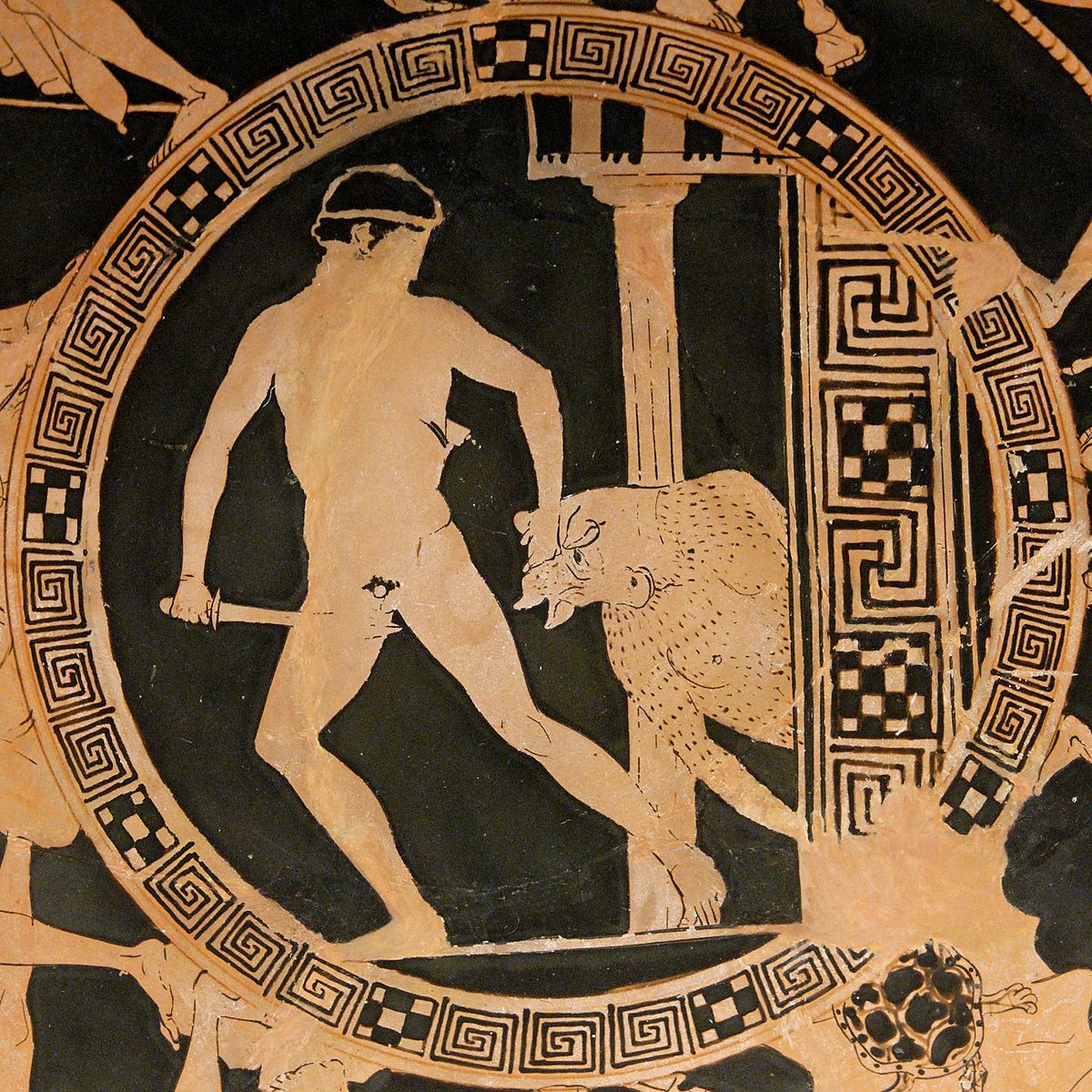 Theseus and Minotaur Greek Vase