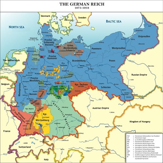 Historical map of German Reich showing territorial boundaries and neighboring European nations