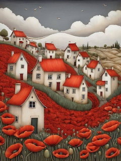 Naive Art Village Red Poppies