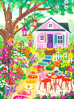Colorful Garden Cottage Scene