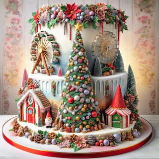 Christmas Cake Winter Village Scene