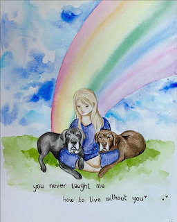 Girl with Two Dogs Rainbow