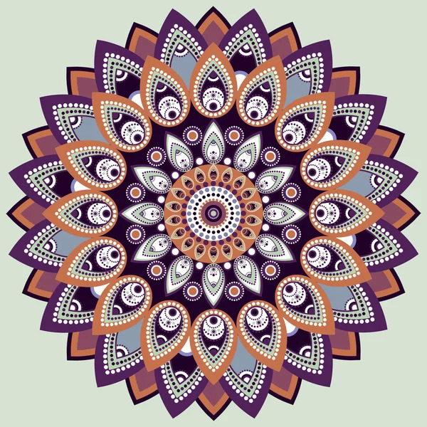 Intricate purple and orange mandala pattern on a pale background