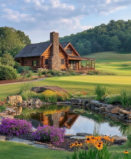 Cabin and Pond Landscape