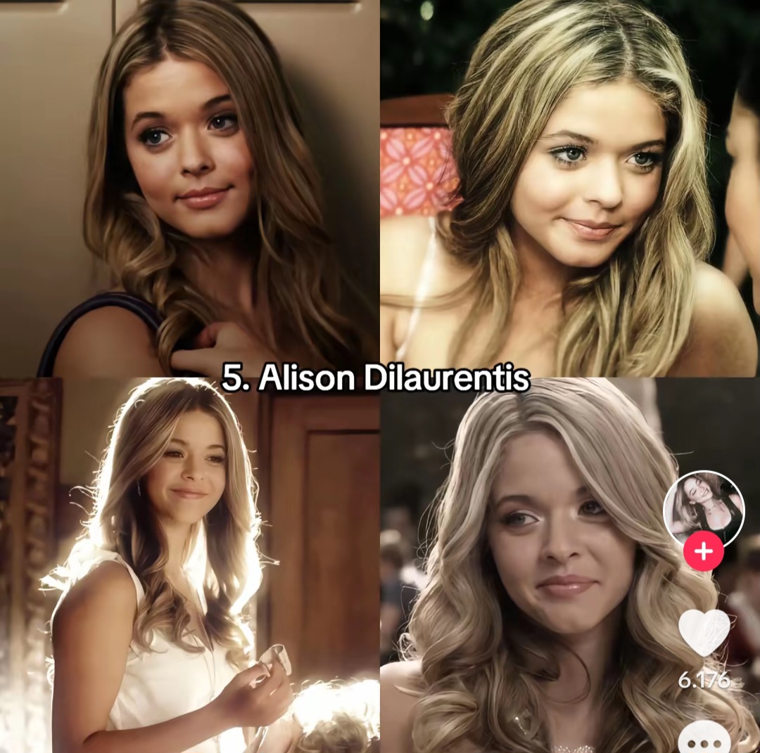 Four-photo collage of a blonde young woman with text reading 5. Alison Dilaurentis