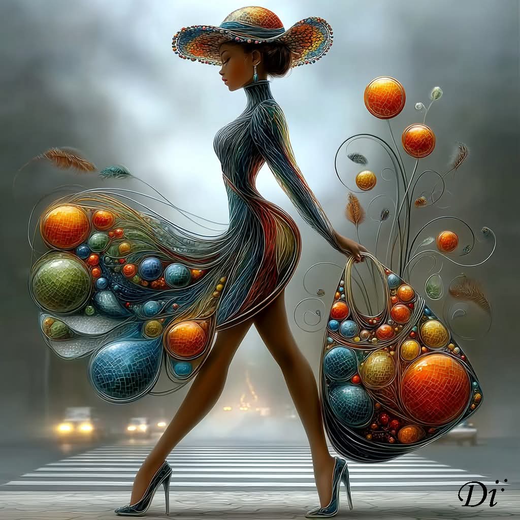 Stylized Woman with Flowing Ornaments