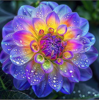 Purple Dahlia Water Droplets