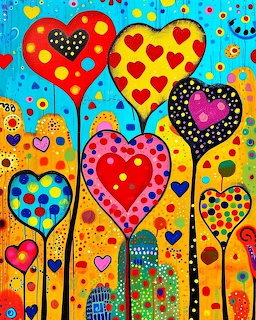 Colorful Heart Trees on Blue