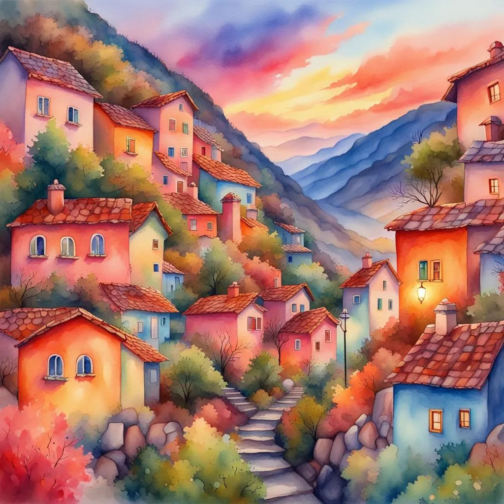 Mountain Village at Sunset