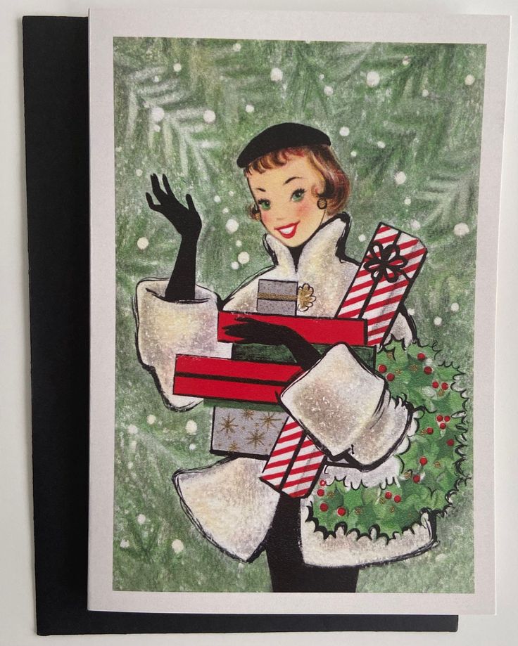 Vintage Christmas Shopping Woman