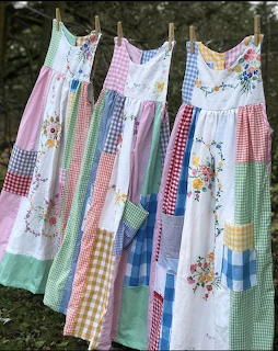 Vintage Patchwork Aprons Clothesline