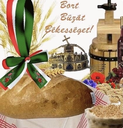 Happy Birthday Hungary greeting with flag colors, wheat and wine
